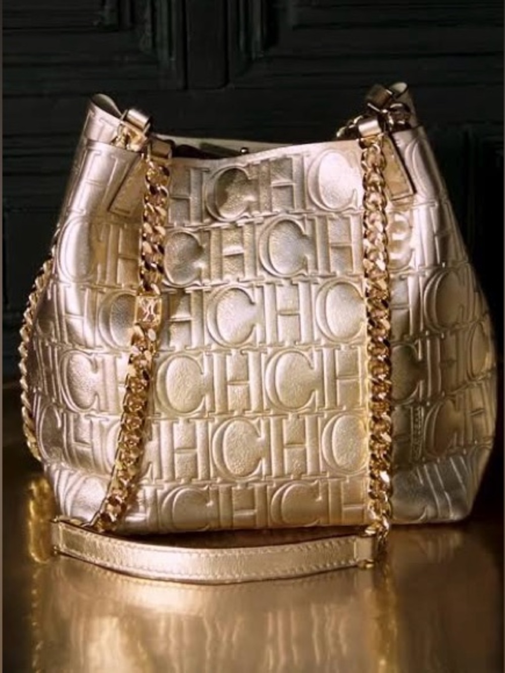 CH Carolina Herrera MATRYOSHKA CHAIN XS MINI SHOULDER Bag Gold leather NWT